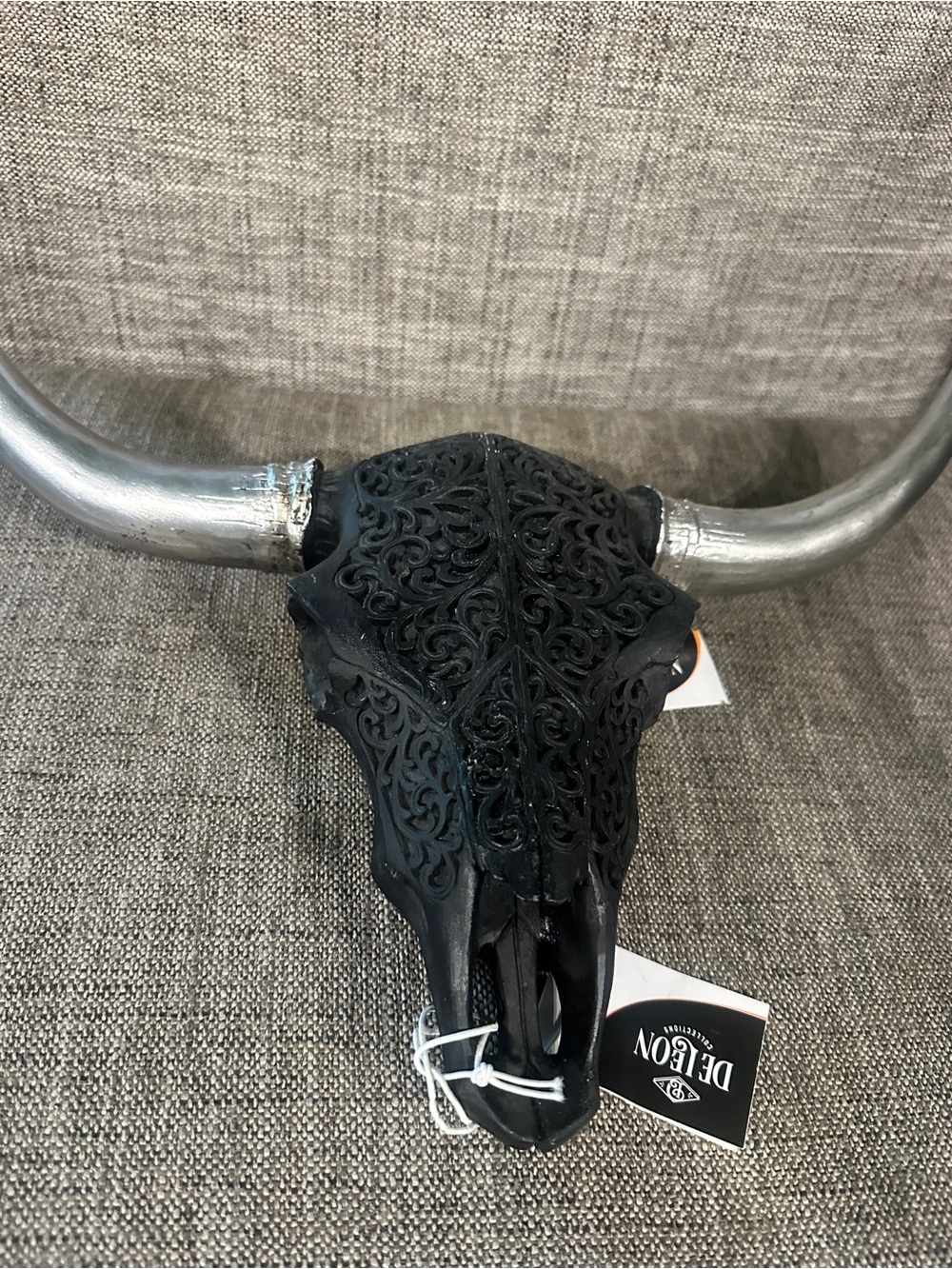 Cost Plus World Market Black Bull Skull with Silver Horns Wall Decor